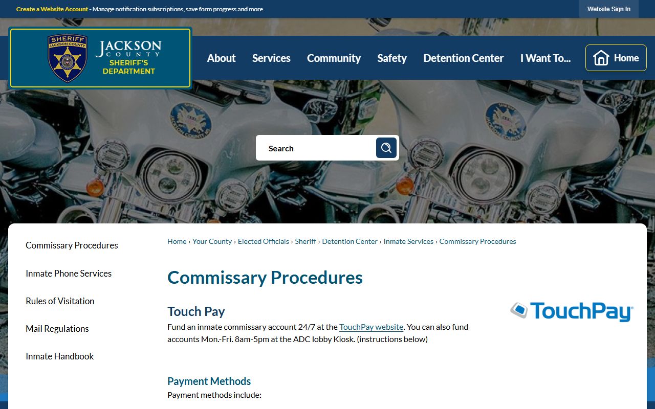 Jackson County Adult Detention Center commissary deposit procedures