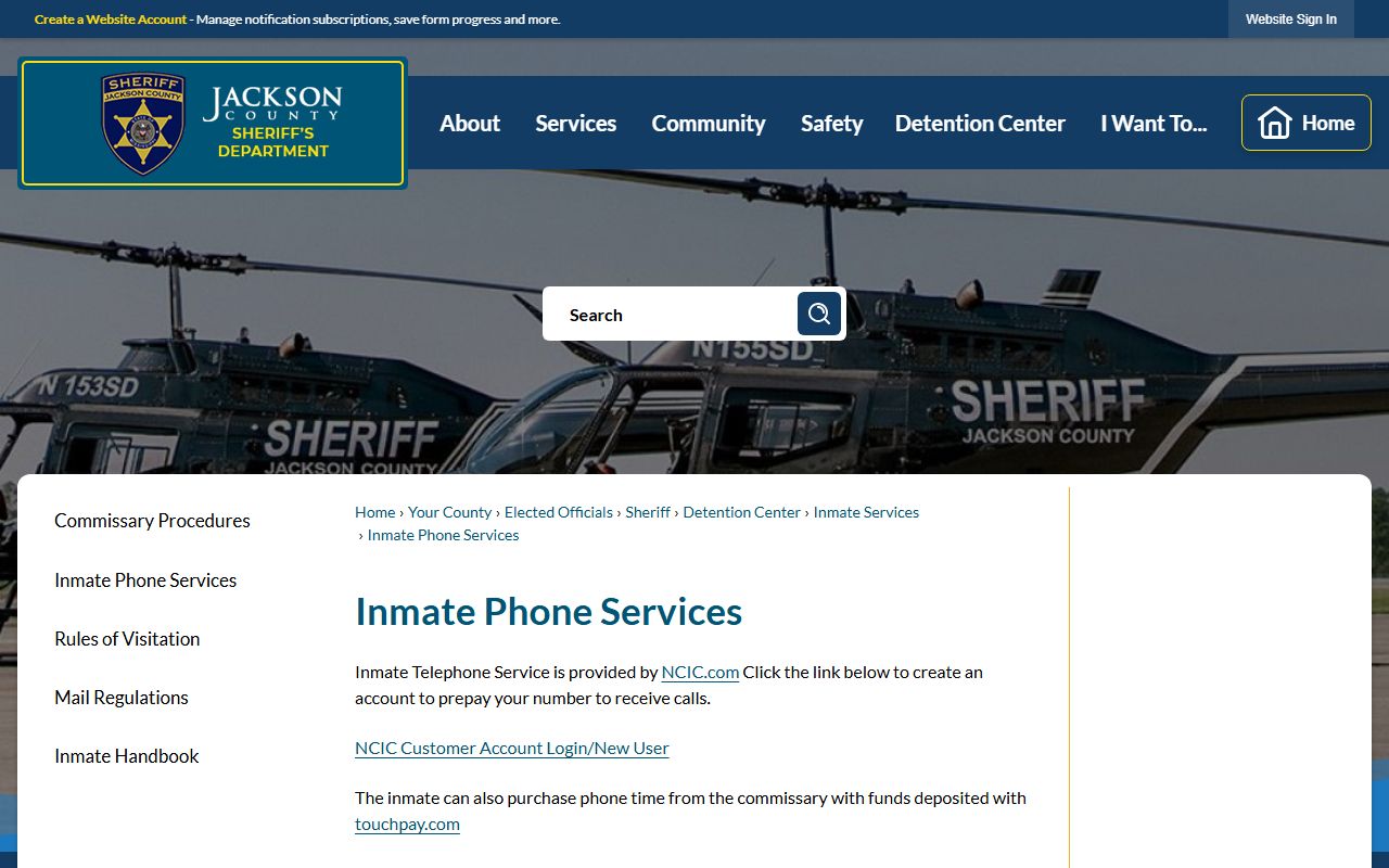 Jackson County Adult Detention Center phone service and funding information