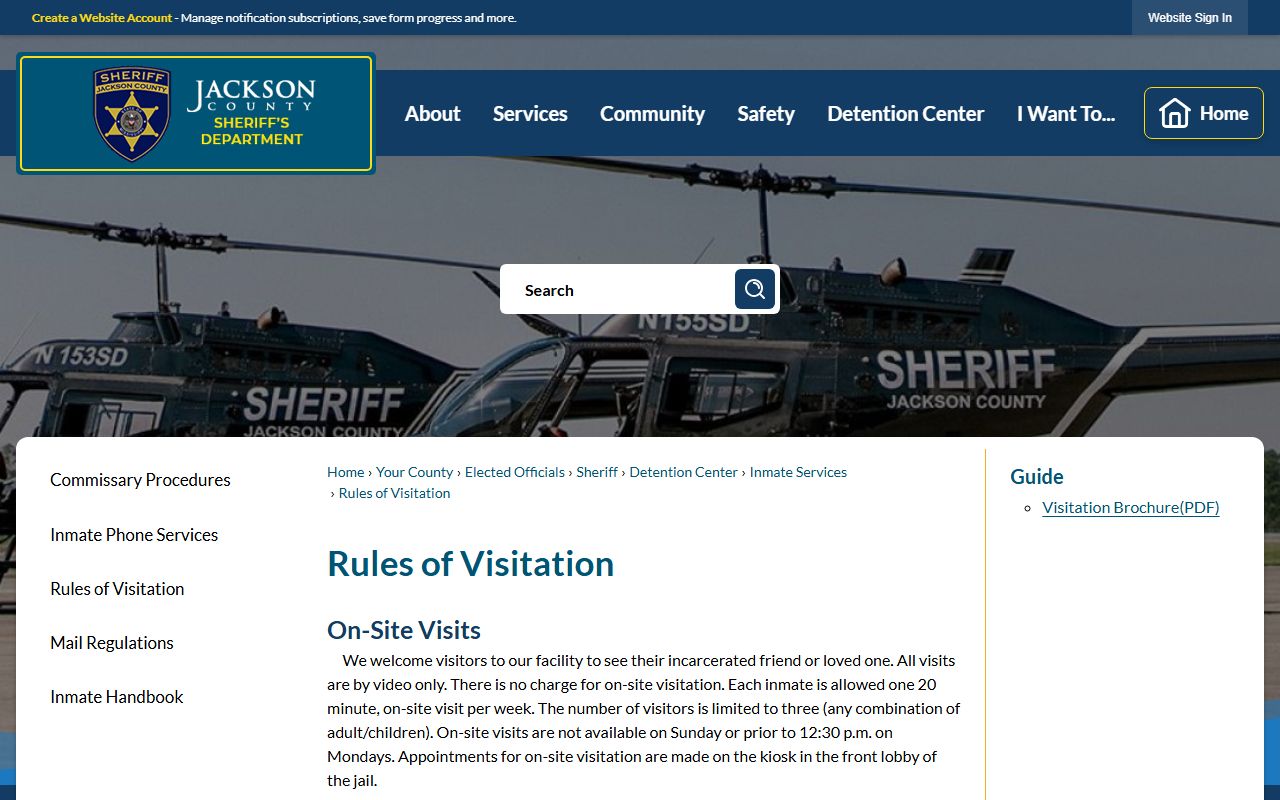 Jackson County inmate population visitation rules for video visits