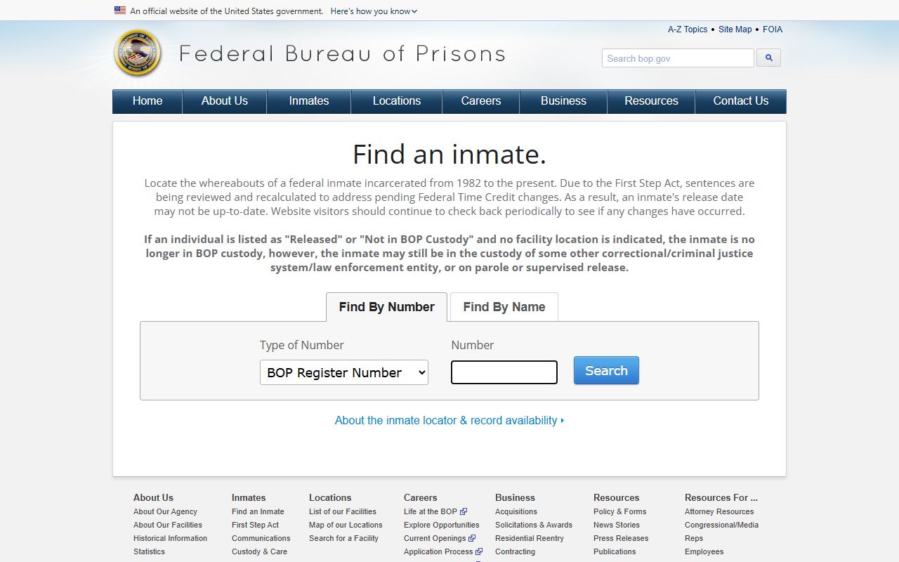 Federal BOP inmate locator fields for Jackson County federal custody questions