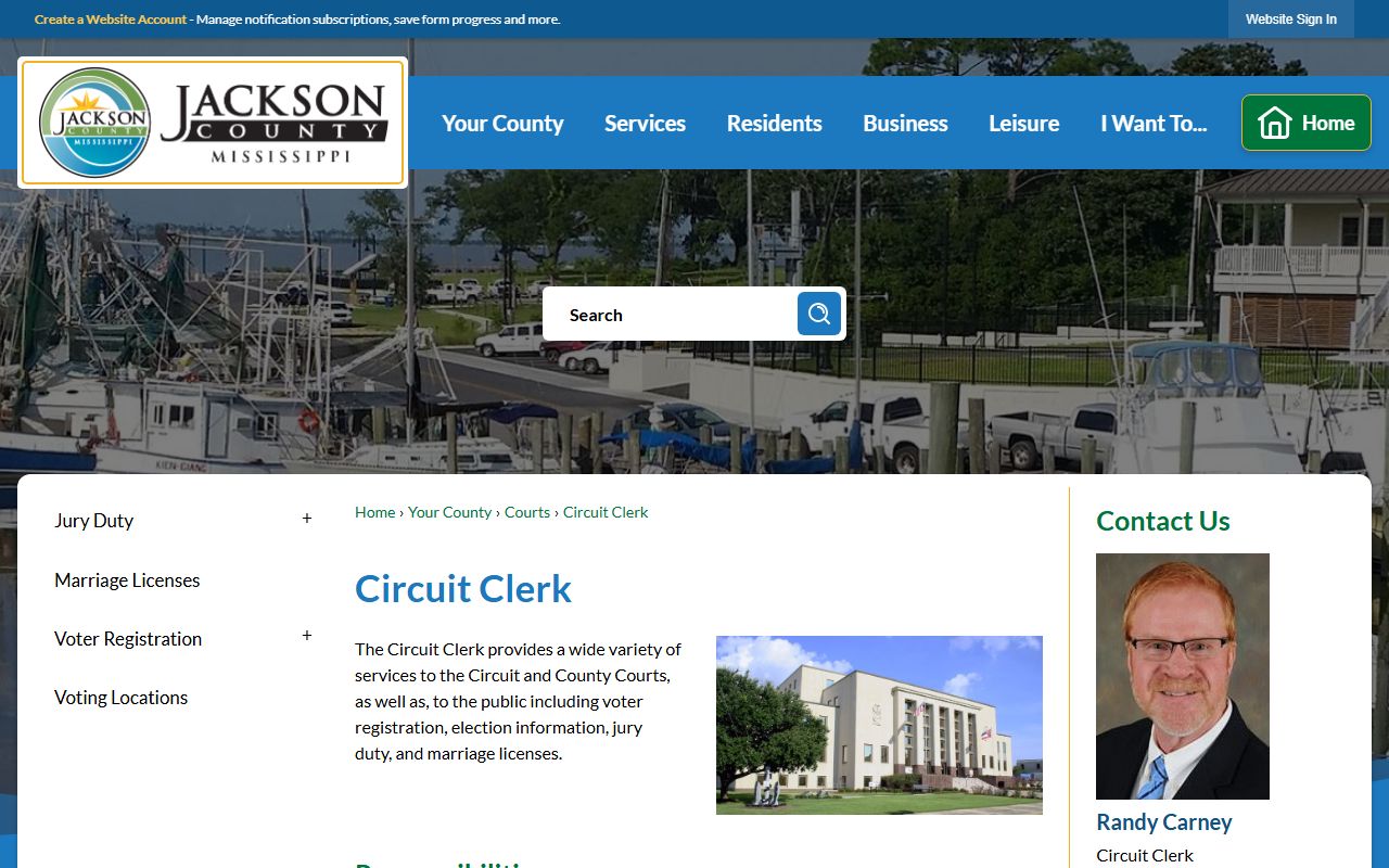 Jackson County Circuit Clerk page with docket responsibilities and contact information