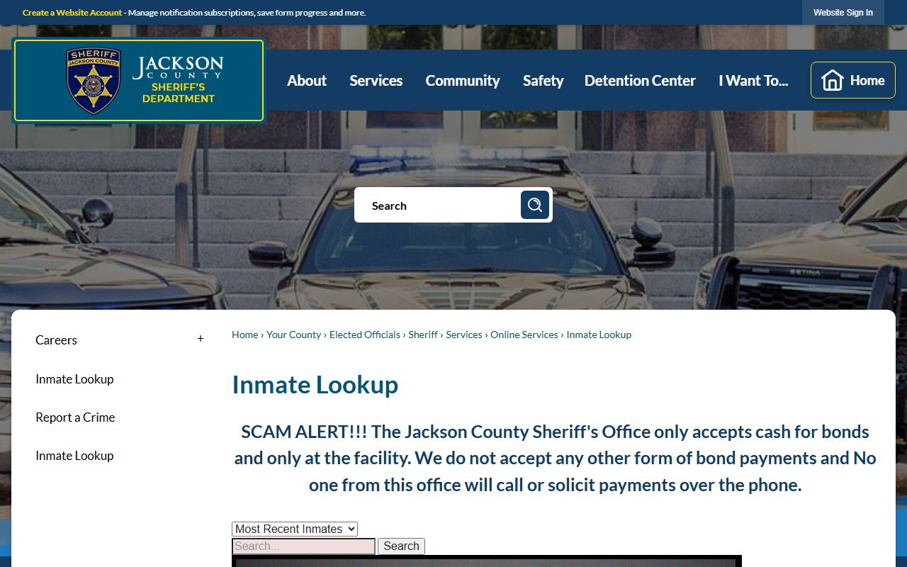 Jackson County inmate population roster search and booking cards