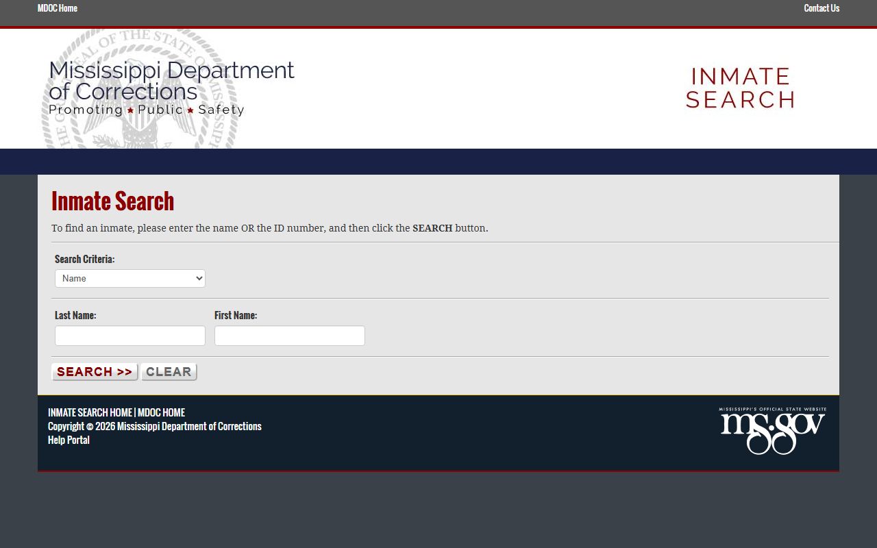 Mississippi Department of Corrections inmate search fields
